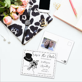 Postal Illustrated Minimalist B/W Script Save the Date