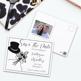 Postal Illustrated Minimalist B/W Script Save the Date