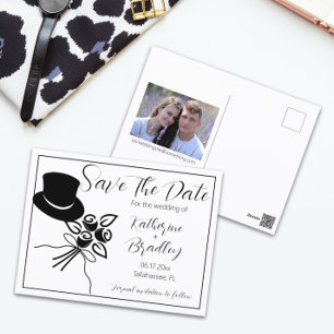 Postal Illustrated Minimalist B/W Script Save the Date
