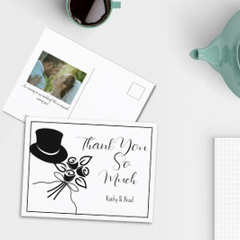 Postal Illustrated Minimalist B/W Script Wedding Thanks