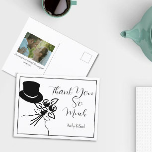 Postal Illustrated Minimalist B/W Script Wedding Thanks
