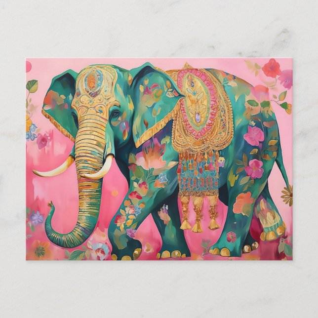 Postal Illustration bunter Elefant mit Blumen (Anverso)