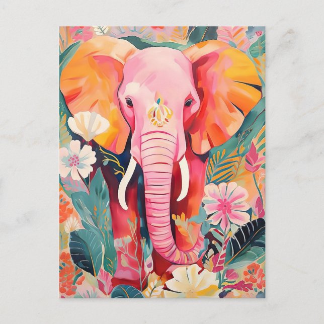 Postal Illustration bunter Elefant mit Blumen (Anverso)