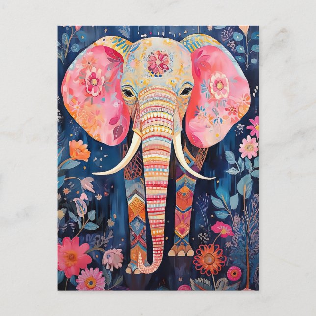 Postal Illustration Elefant mit Blumen (Anverso)