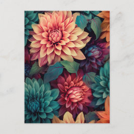 Postal Illustration of colorful dahlia flowers