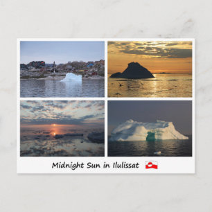 Postal Ilulissat al sol de medianoche
