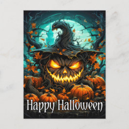 Postal Iluminación malvada Calabaza feliz de Halloween