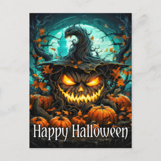 Postal Iluminación malvada Calabaza feliz de Halloween