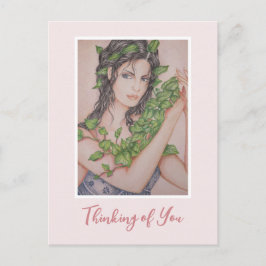 Postal Ilustración a lápiz de la novia de hiedra pensando