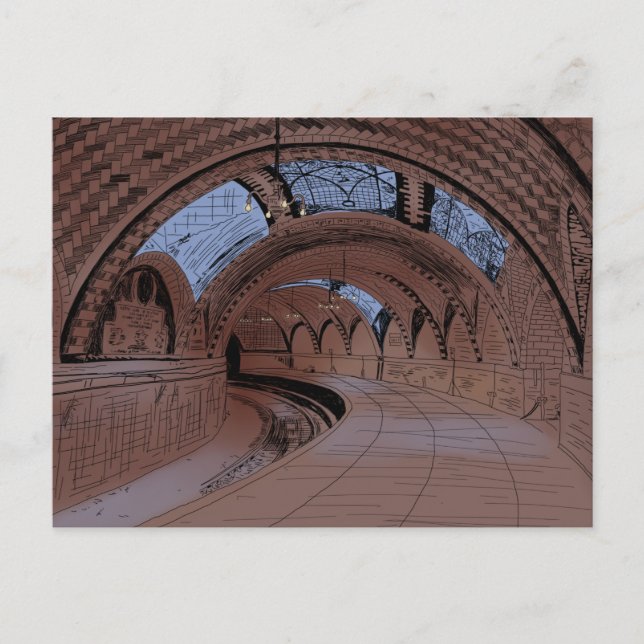 Postal Ilustracion abandonado de la estación de metro NY  (Anverso)