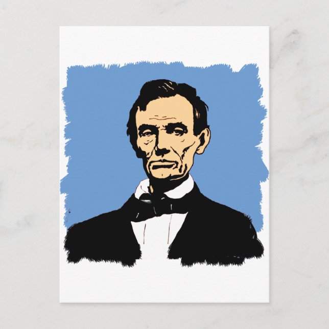 Postal Ilustracion Abraham Lincoln sobre azul (Anverso)