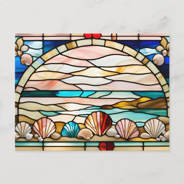 Postal Ilustración abstracta de conchas de mar en vidrio  (Anverso)