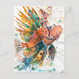 Postal Ilustración abstracta en acuarela de pez león