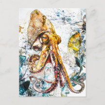 Ilustración abstracta en acuarela de un calamar