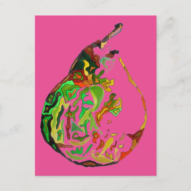 Postal Ilustracion acuarela de arte pop de fruta perez (Anverso)