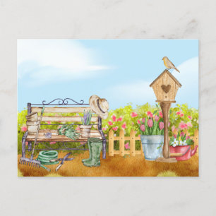 Postal Ilustración Acuarela Jardinero