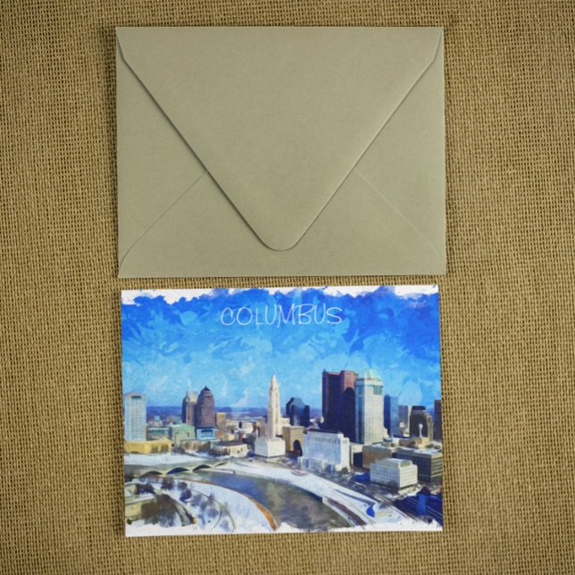 Postal Ilustracion acuático Columbus Ohio City (columbus ohio watercolor postcard)