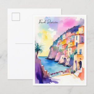 Postal Ilustracion acuático de la Riviera Francesa