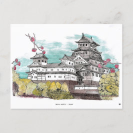 Postal Ilustracion acuático del Castillo de Osaka Japón