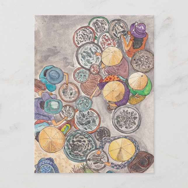 Postal Ilustracion acuático del mercado de pescado Hoi An (Anverso)