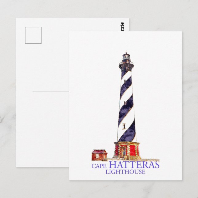 Postal Ilustracion acuático Faro de Cape Hatteras (Anverso / Reverso)