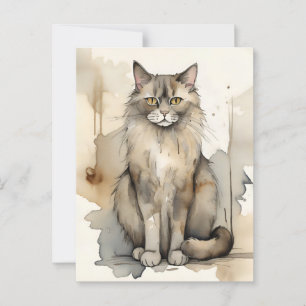 Postal Ilustracion acuático Maine Coon