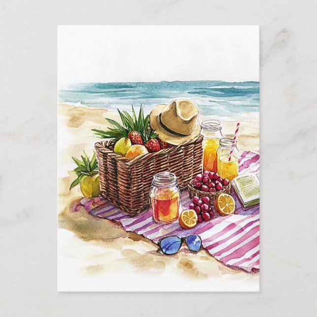 Postal Ilustracion acuático picnic de Summer Beach - Vibr (Anverso)