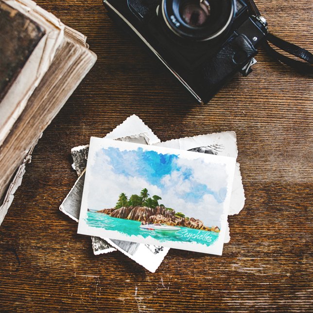 Postal Ilustracion acuático tropical de Seychelles (Seychelles exotic destination postcard)