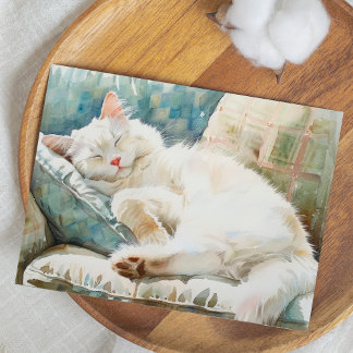 POSTAL ILUSTRACION ADORABLE CAT WATERCOLOR