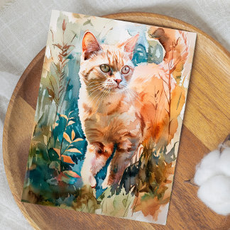 POSTAL ILUSTRACION ADORABLE CAT WATERCOLOR