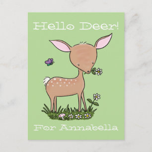 Postal Ilustracion adorable de ciervos y personalizados d