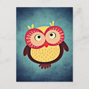 Postal Ilustracion Adorable de Lechuza Roja y Amarilla