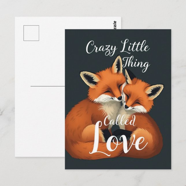 Postal Ilustracion Adorable Fox Love Couple (Anverso / Reverso)