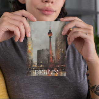 Postal Ilustracion Alexanderplatz de Berlín