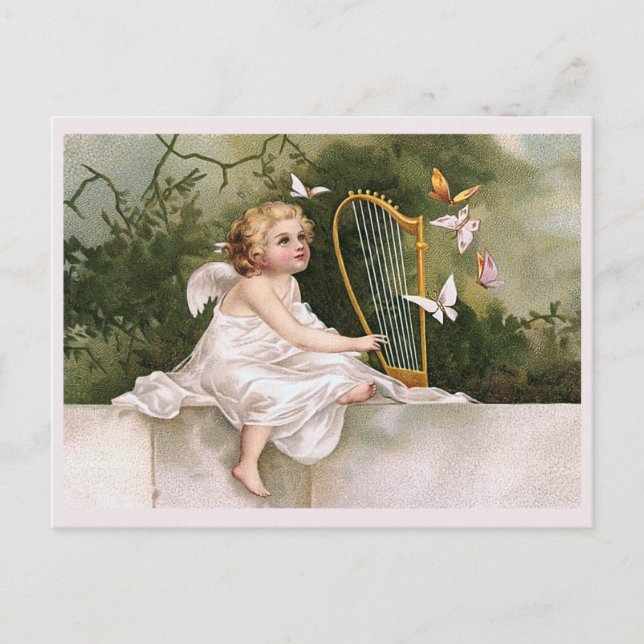 Postal Ilustracion Angel and Harp Vintage (Anverso)