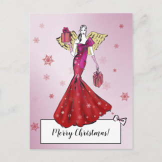 Postal Ilustracion Angel Navidades de moda