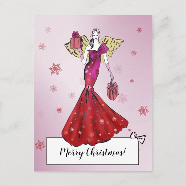 Postal Ilustracion Angel Navidades de moda (Anverso)