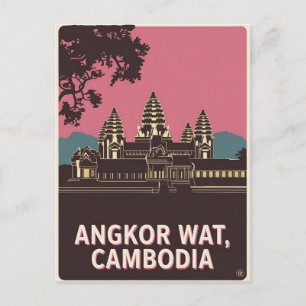 Postal Ilustracion Angkor Wat Camboya
