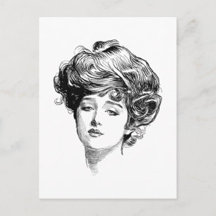 Postal Ilustración antigua de Gibson Girl vintage