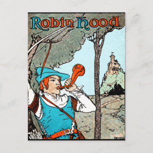 Postal Ilustración antigua de Robin Hood y sus hombres al