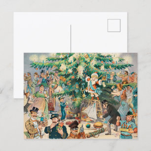 Postal Ilustración antigua El árbol de Navidad de Puck, 1