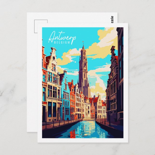 Postal Ilustracion Antwerp Bélgica vintage (Anverso / Reverso)