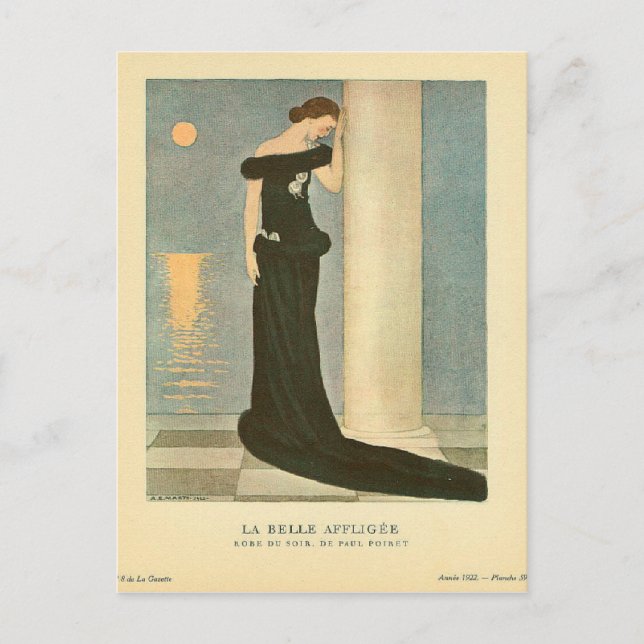 Postal Ilustracion Art Deco de época ~ La Belle Affligee (Anverso)