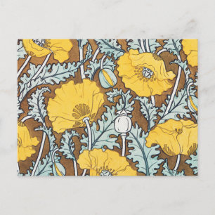 Postal Ilustración Art Nouveau Amapola Flor Amarilla