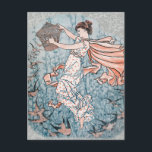 Postal ilustracion Art Nouveau de 1896 con mujeres y aves<br><div class="desc">Este hermoso ilustracion Art Nouveau vintage de 1896 fue tomado de la portada de una revista femenina victoriana.  Bonitos tonos azules y rosados,  y una hermosa mujer con pájaros volando a su alrededor.</div>