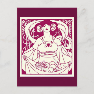 Postal Ilustración Art Nouveau de Doncella de la Cosecha 