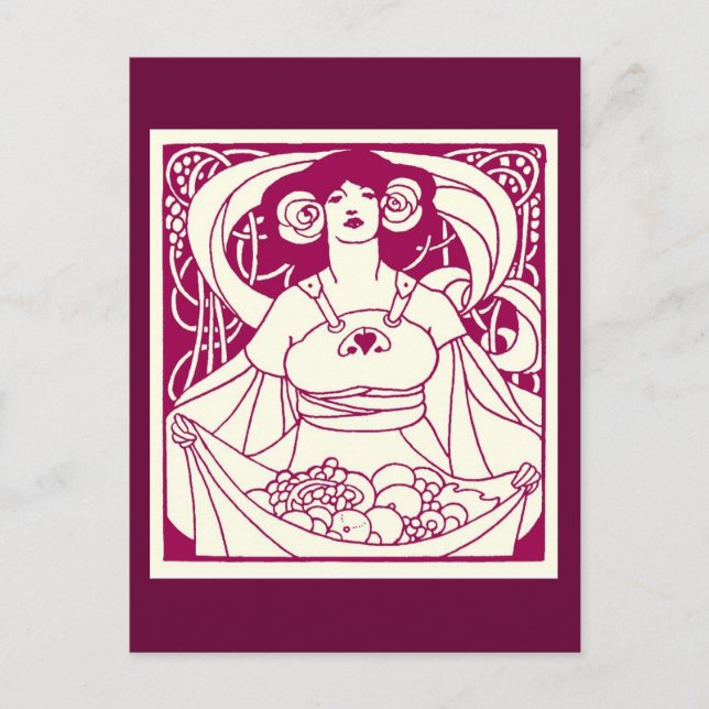 Postal Ilustración Art Nouveau de Doncella de la Cosecha  (Anverso)