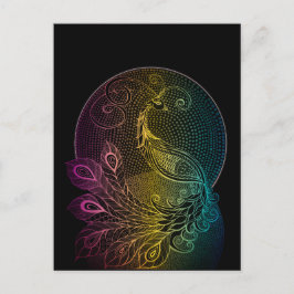 Postal Ilustracion Art Nouveau de pavo real de la mediano