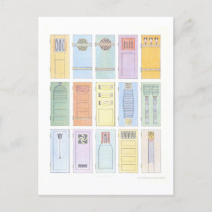 Postal Ilustracion Art Nouveau de puertas antiguas