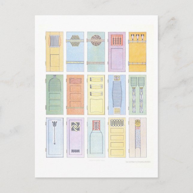 Postal Ilustracion Art Nouveau de puertas antiguas (Anverso)